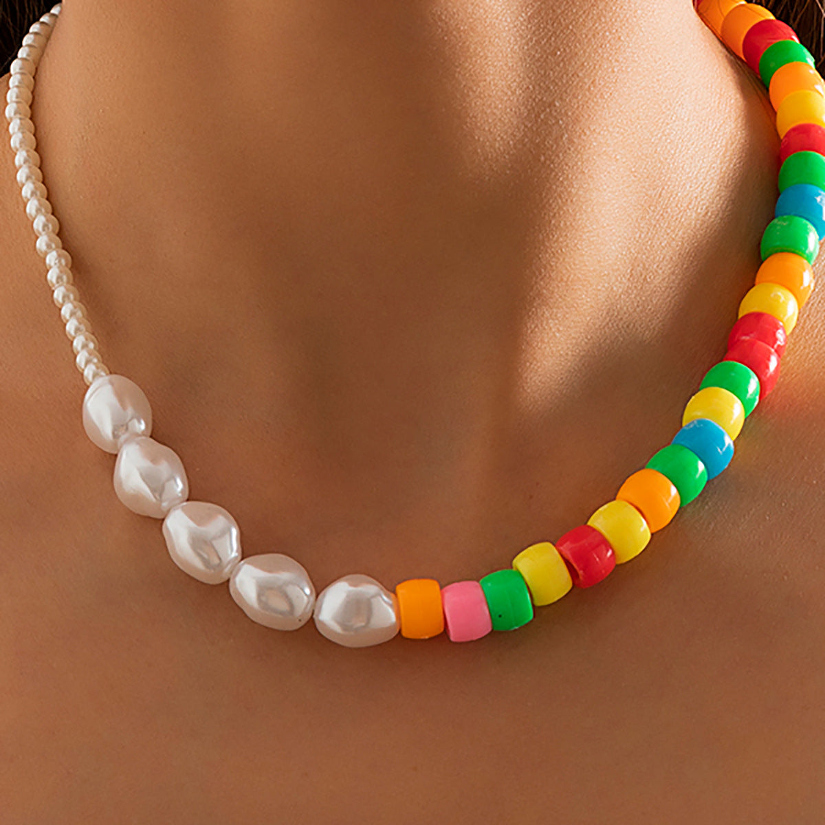 Imitation Pearl Collarbone Necklace By Planderful Color Beaded Asymmetrical Pastoral Design Statement For Women