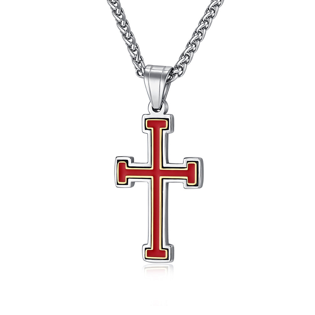 Cross-Border European And American Wind Titanium Steel Oil Dripping Cross Necklace Pendant For Men