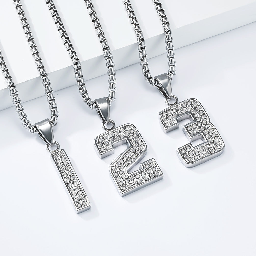 Planderful Everyday Genie Zircon Necklace Arabic Numerals Unisex Streetwear Charm For Men Women