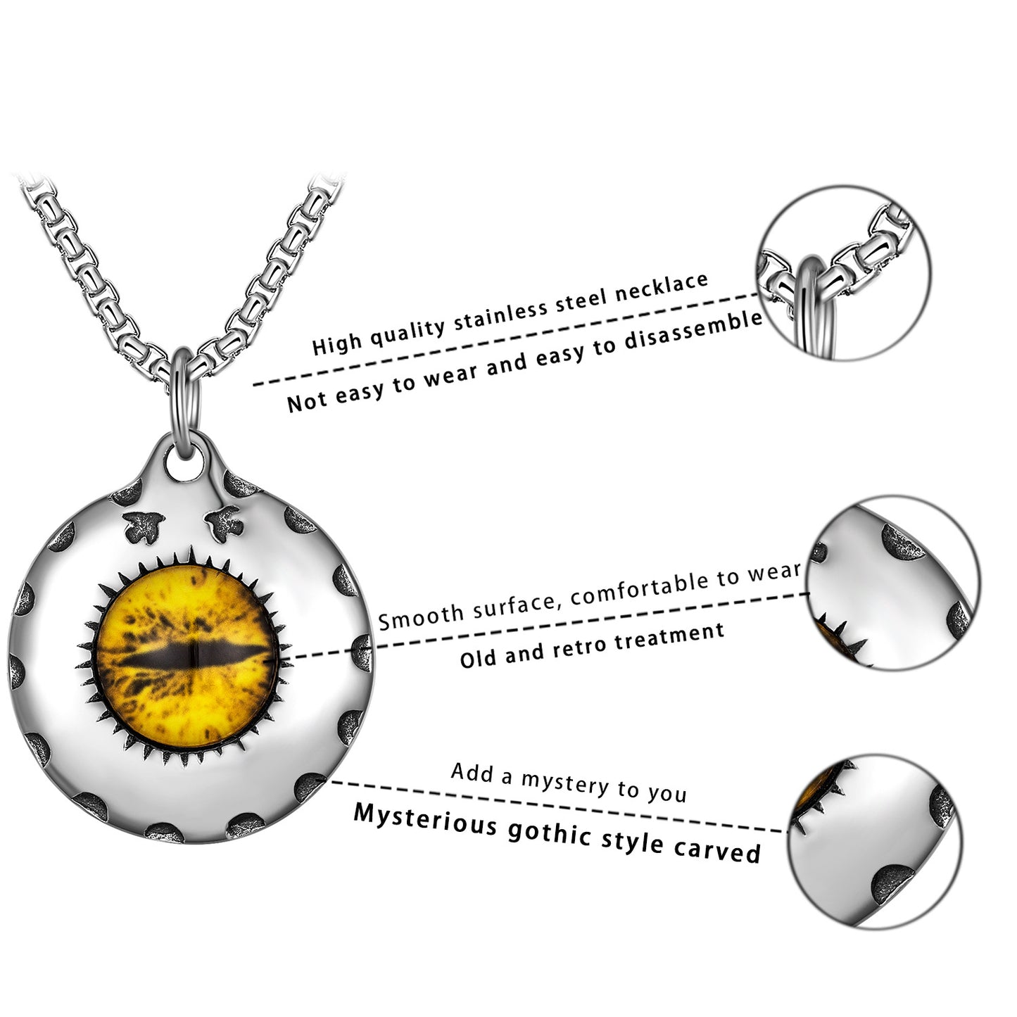 Stainless Steel Necklace - Statement Devil Eye Pendant For Men Trendy Everyday Jewelry