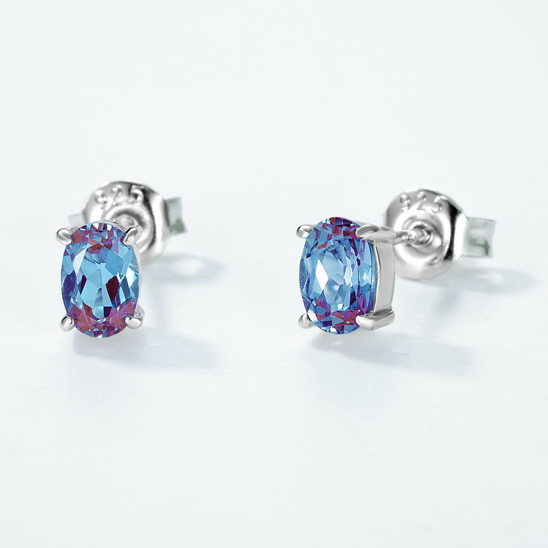 Planderful Jewelry Alexandrite Earrings In Sterling Silver S925 Elegant Stud Jewelry