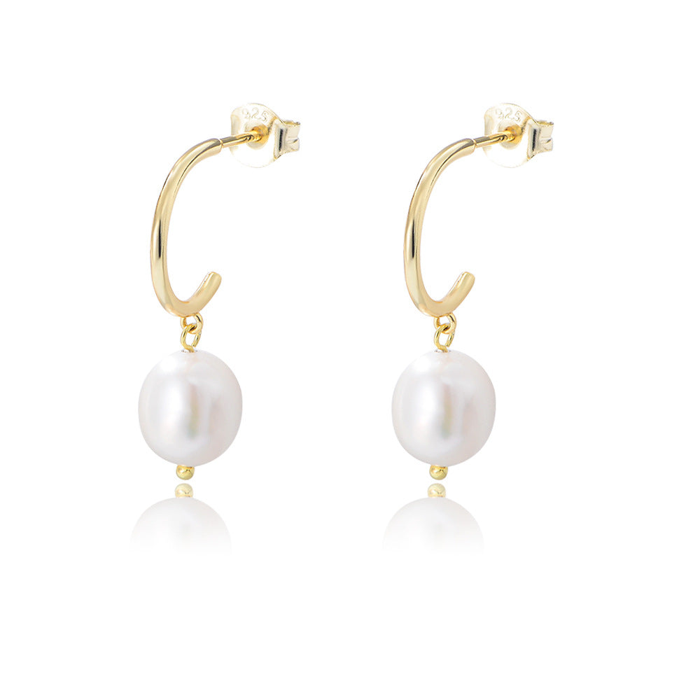 S925 Sterling Silver Irregular Freshwater Pearl Stud Earrings Pendant Baroque Pearl Earrings