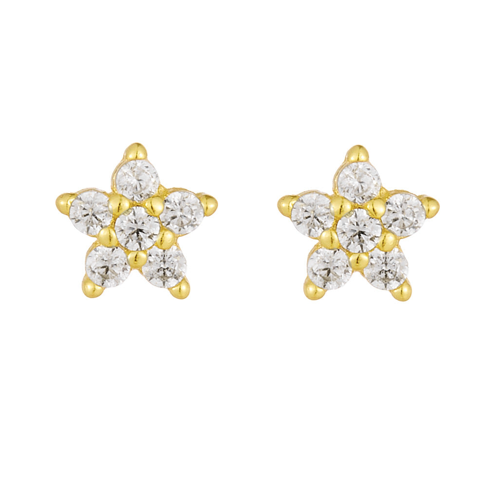 S925 Sterling Silver Flower Earrings Women's Fashion Zircon Studs