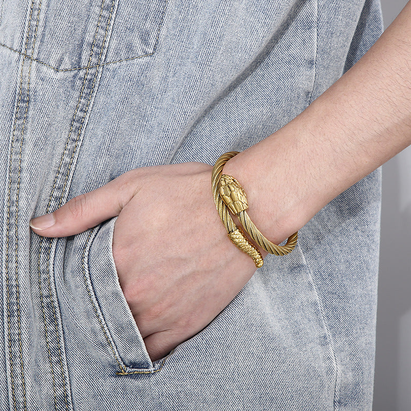 Braided Wire Steel Wire Bracelet – Street Rock Hip-Hop Multi-Color Zodiac Snake Titanium Steel