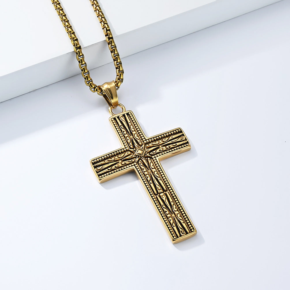 Planderful Gothic Cross Necklace For Men Unisex Durable Stainless Steel Pendant Non Fading Vintage Retro Style Statement