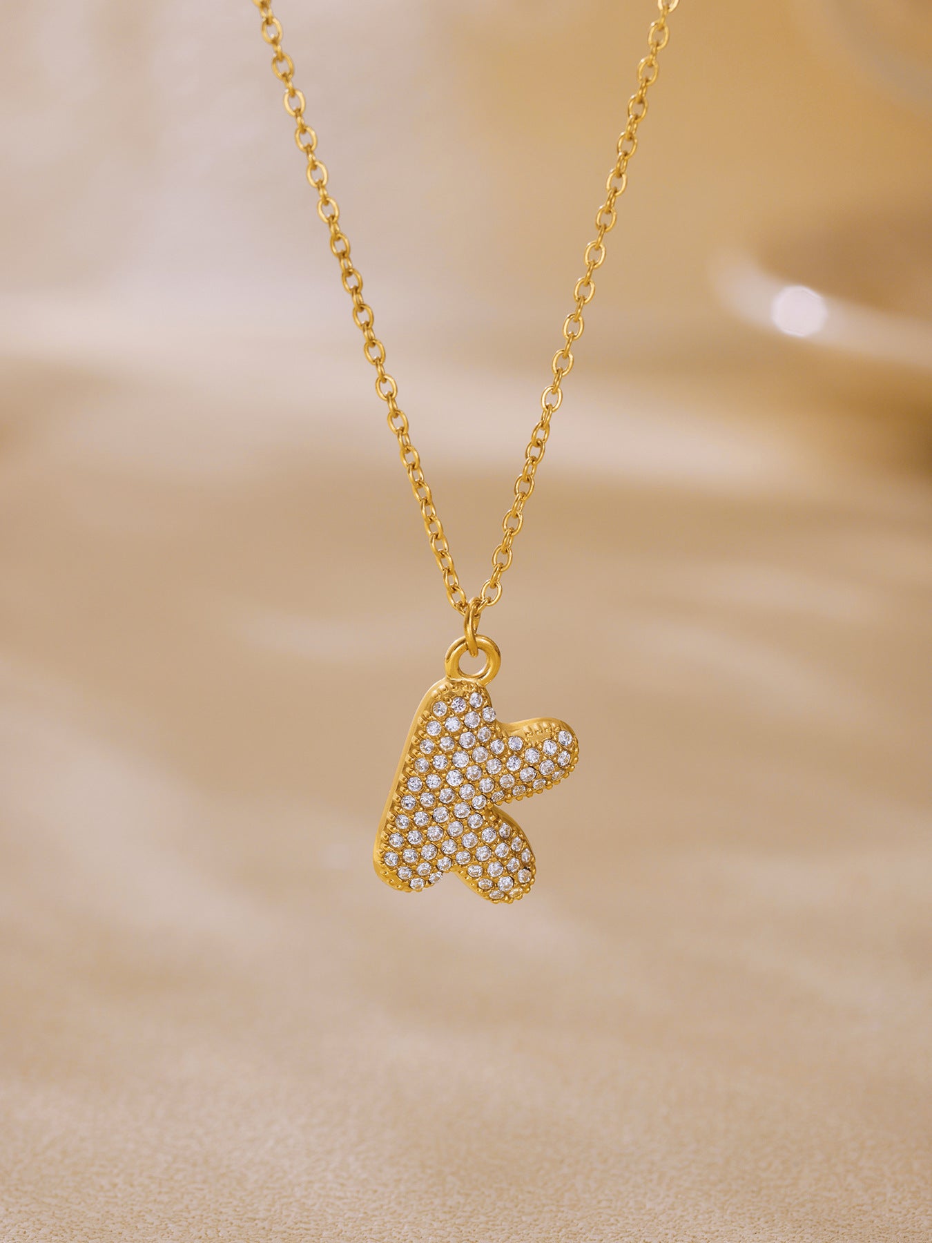 Planderful 26 Letter Zircon Necklace Gold Plated Hip Hop