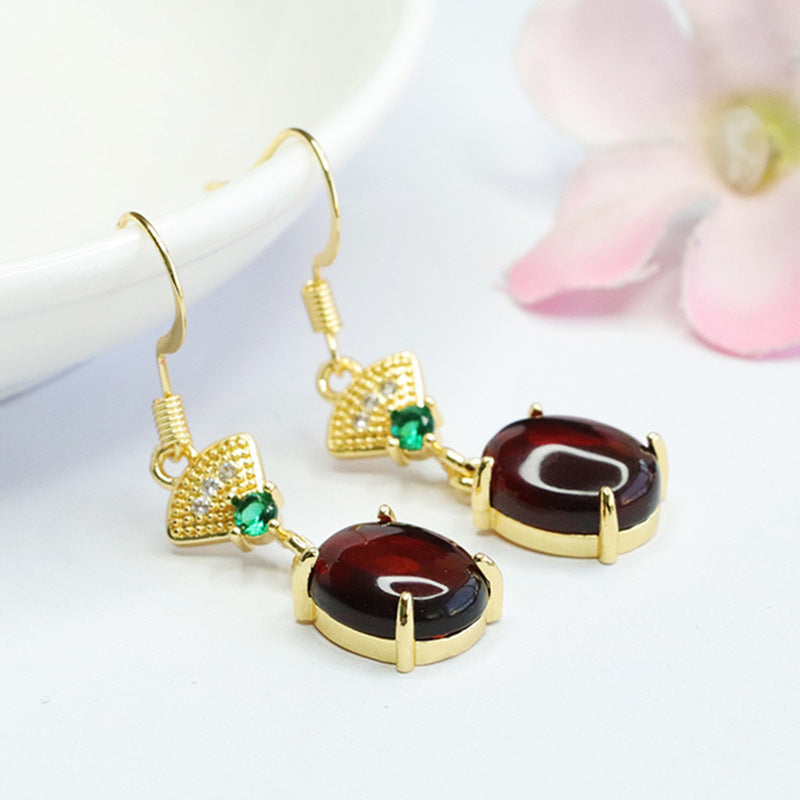 Blood Amber Vintage Fan Drop Earrings