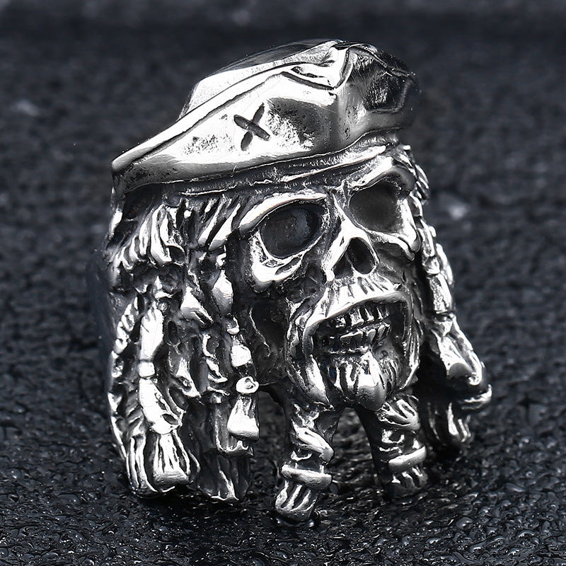 Titanium Steel Vintage Pirate Skull Ring for Men - Nordic Caribbean Design