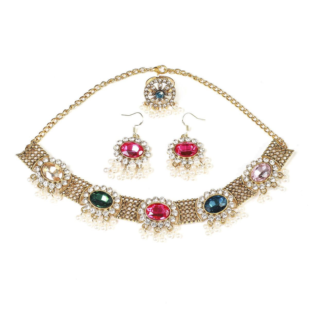 Savanna Rhythms Alloy Jewelry Set with Tassels and Rhinestones