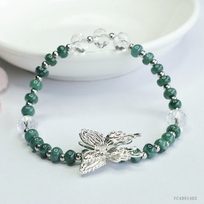 Blue Water Jadeite Butterfly & Abacus Bead Beaded Bracelet