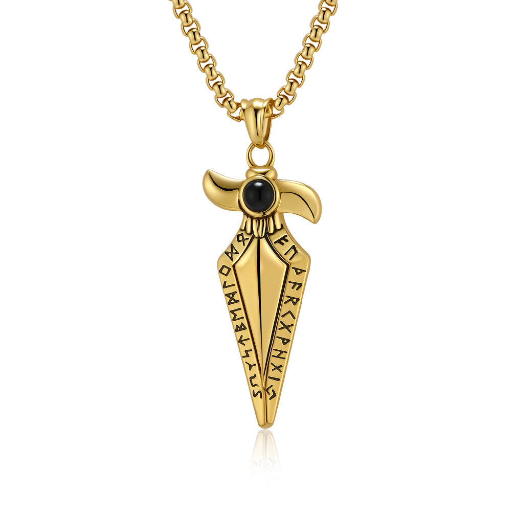 Planderful Viking Spearhead Necklace Titanium Steel Mens Jewelry Nordic Retro Style Bold Statement