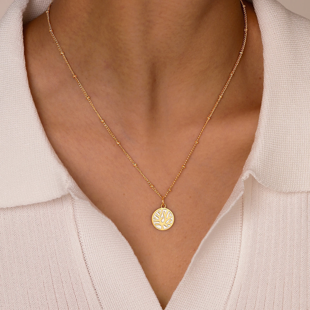 Temperament Button Chain Bead Stainless Steel Necklace for Women