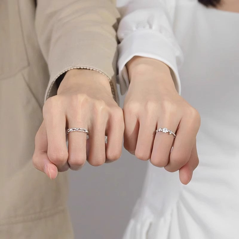 New 925 Sterling Silver Gardenia Couple Ring Set Gift