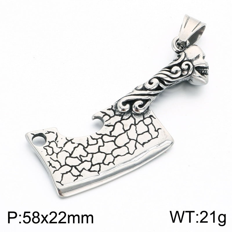 Viking Weapon Tomahawk Short Sword Titanium Steel Pendant Vintage Celtic Skull Axe Knife Necklace