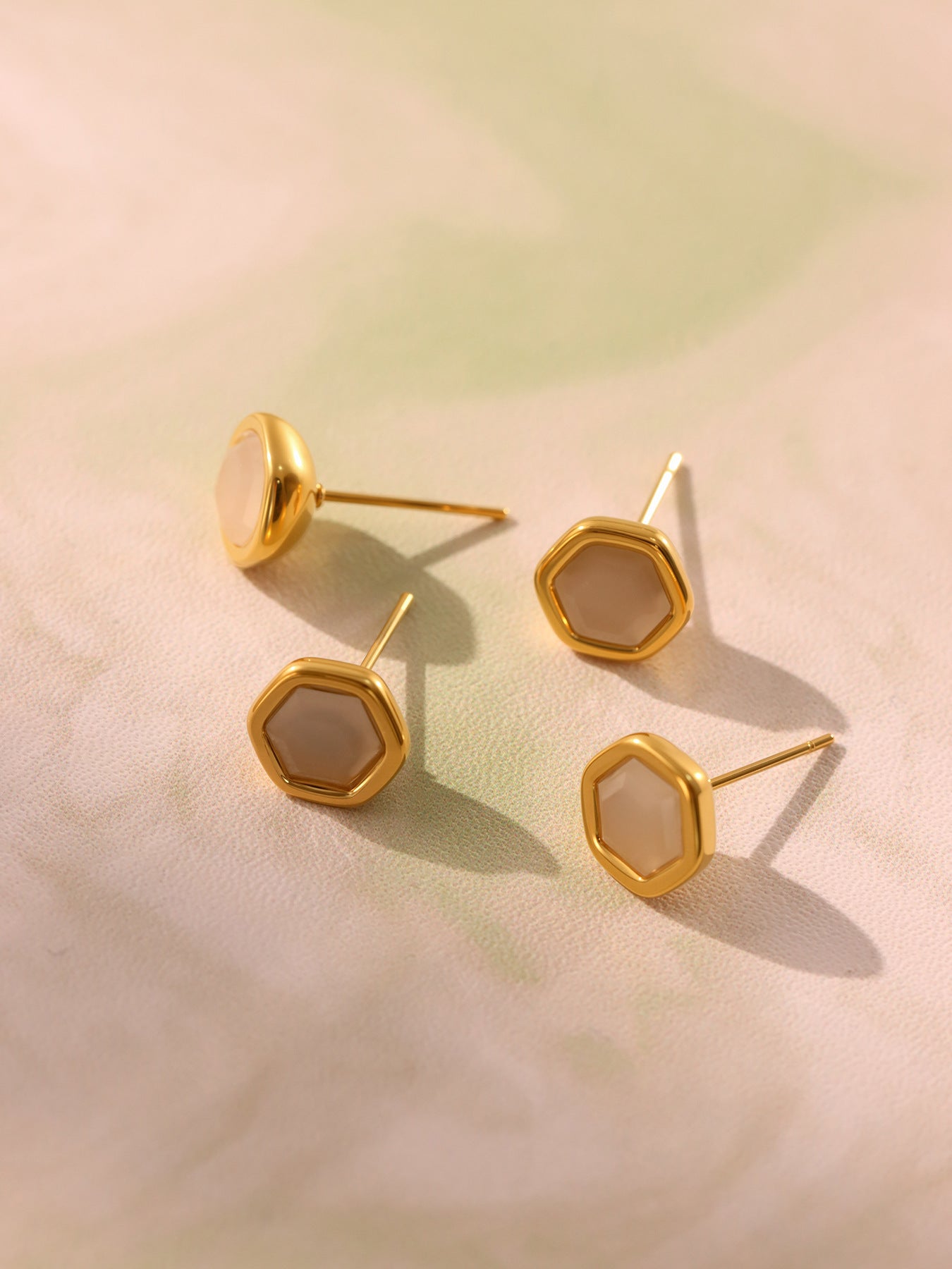 Planderful Opal Hexagon Stud Earrings Women 18K Gold Plated