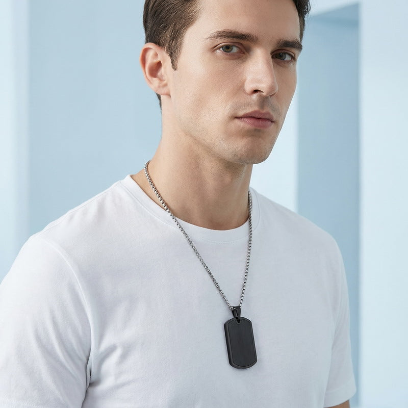 Stainless Steel Men's Army Brand Pendant, Vacuum Electroplating Sand Surface Dog Brand Titanium Necklace