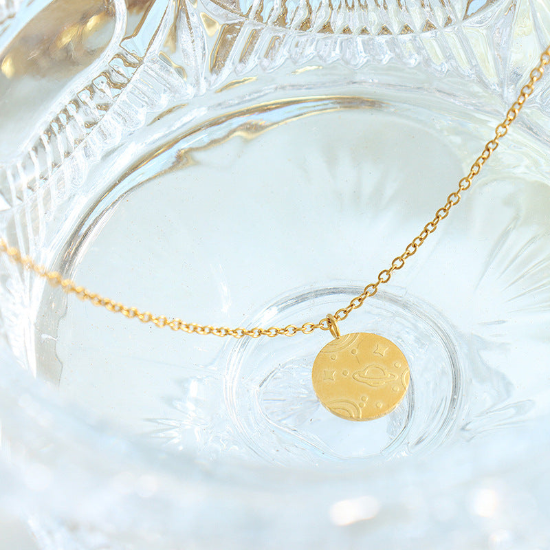 Galactic Planet Pattern Titanium Steel Necklace - Women's Trendy Hip-Hop Jewelry