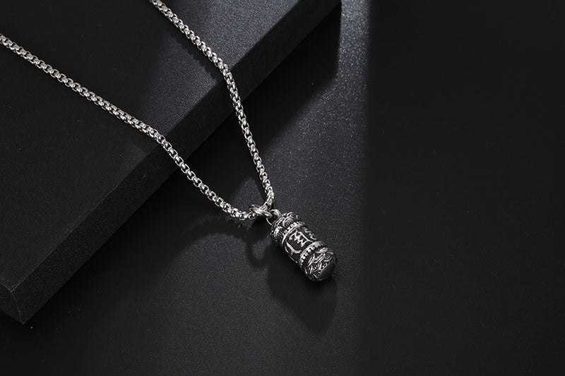 Planderful Jewelry Mens Lotus Motto Steel Necklace