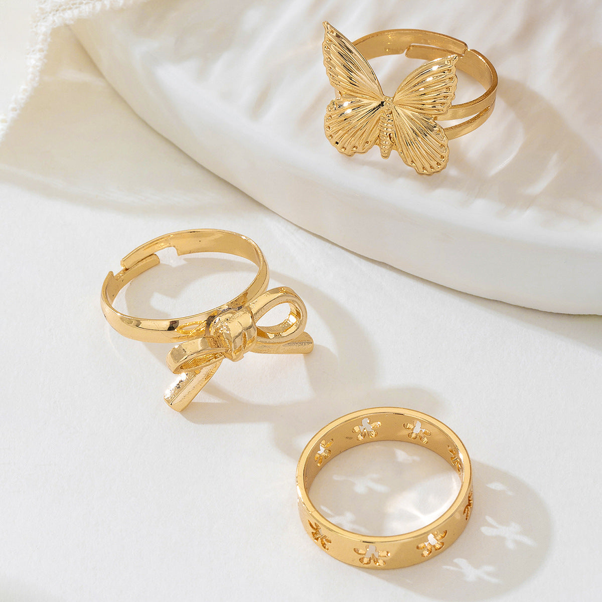 Elegant 3 Piece Bow Ring Set for Women by Planderful