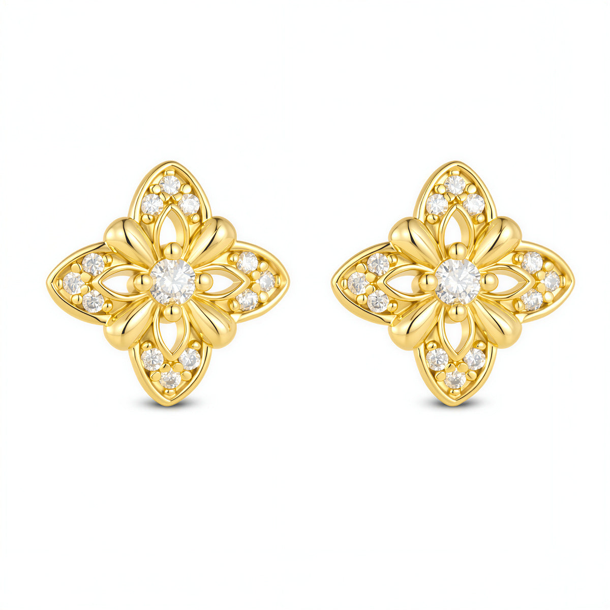 S925 Sterling Silver Zircon Lucky Four-Leaf Clover Earrings Design Earrings