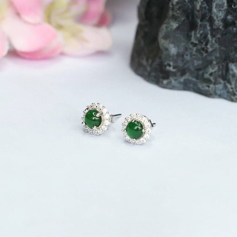 Icy Green Jadeite Zircon Halo Stud Earrings