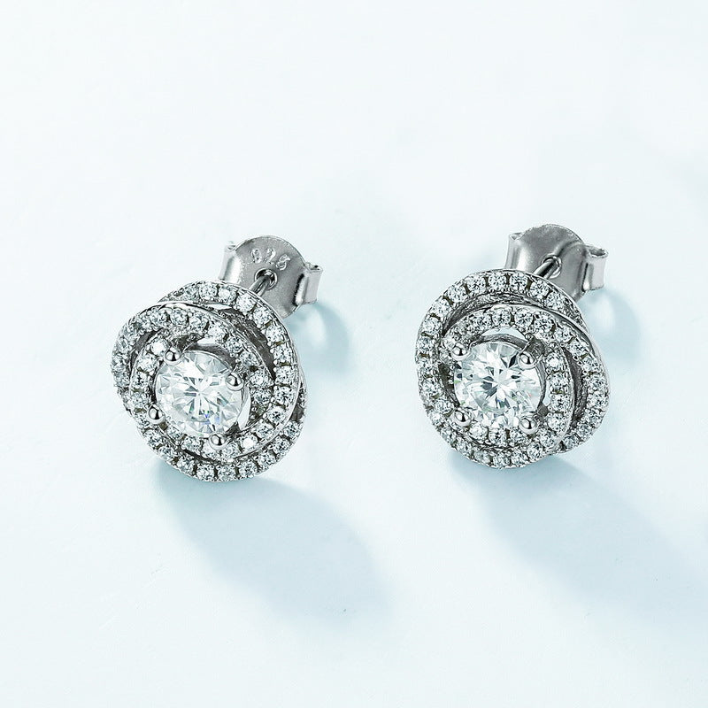 S925 Sterling Silver Moissanite Flower Stud Earrings