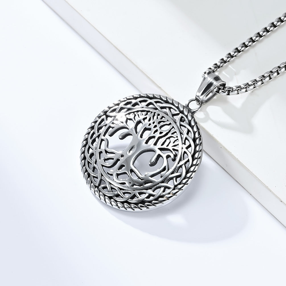 European And American Retro Style Hollow Tree Of Life Titanium Steel Necklace For Men