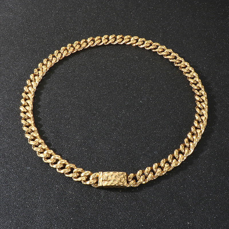 Planderful Hammered Cuban Chain Necklace Stainless Men