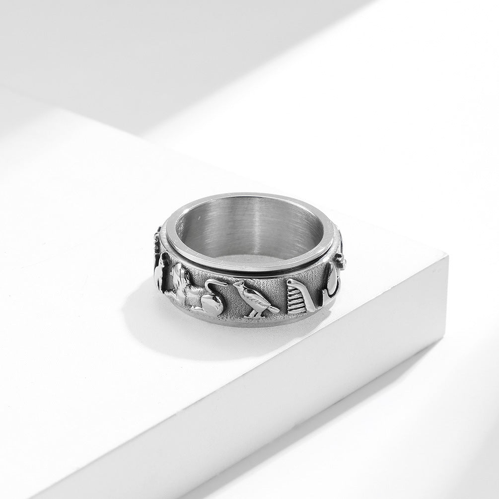Stainless Steel Ring - Vintage Ancient Egyptian Spinning Ring Protector For Everyday Wear