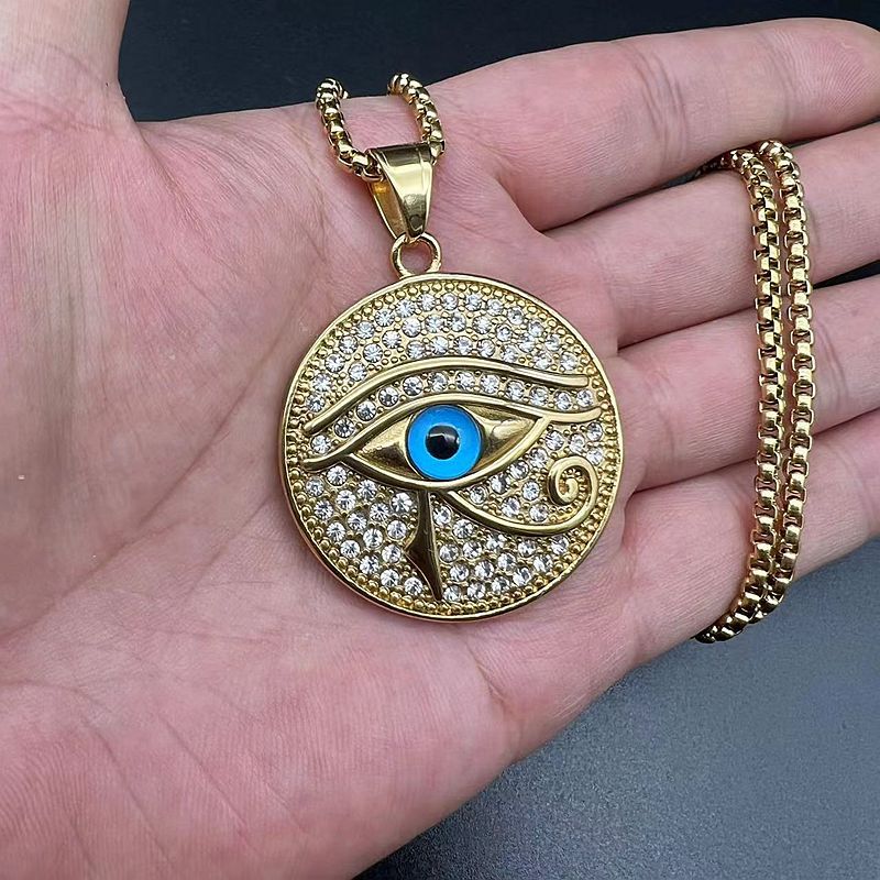 Hip Hop Necklace Eye Of Horus Pendant Planderful Stainless Steel Gold Plated Rhinestones Unisex