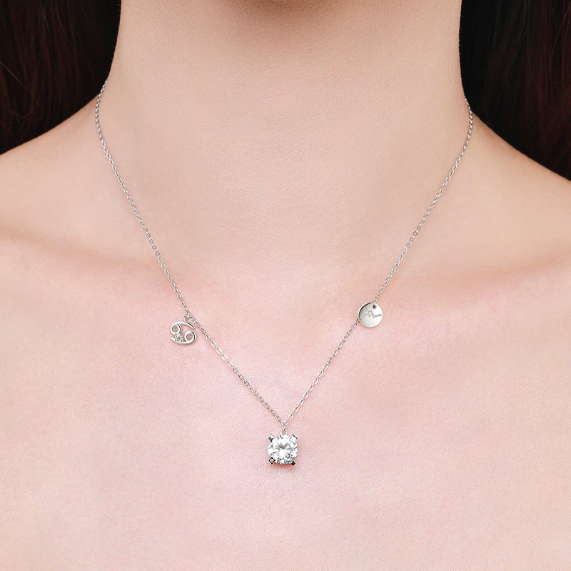 Luxurious Sterling Silver Necklace with Zircon Inlay, Exquisite Cross-Border Design for Women, Elegant Cancer Clavicle Chain