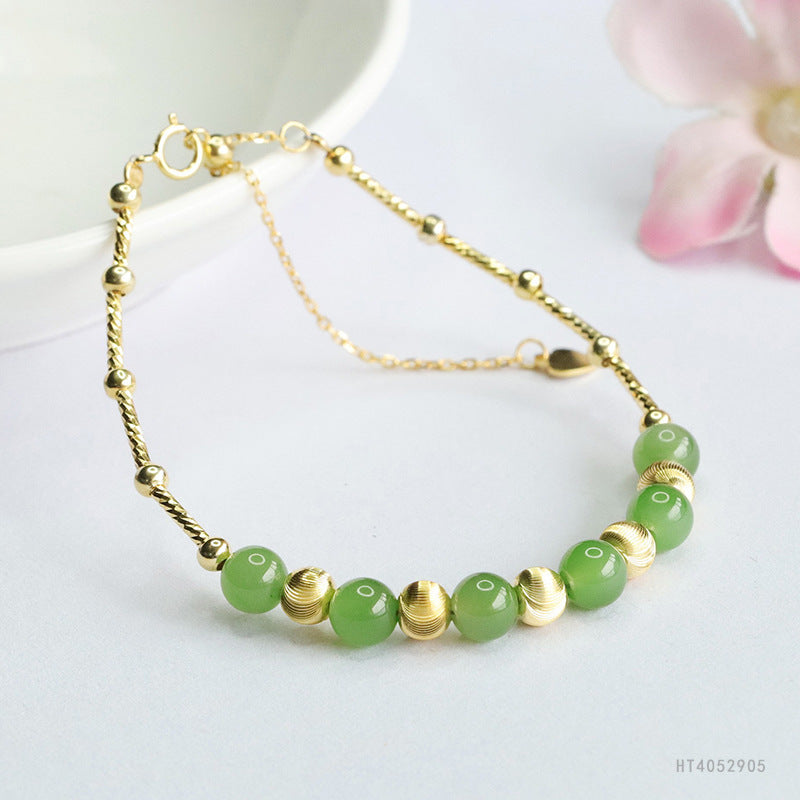 Apple-Green Hetian Jade 925 Silver Bracelet