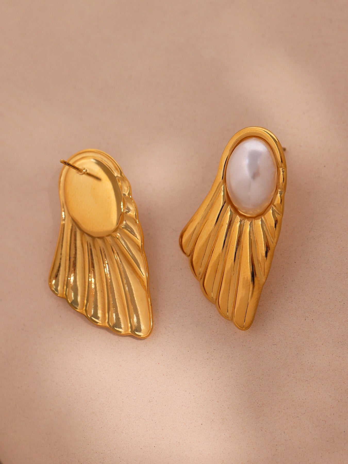 Planderful Bead Fan Stud Earrings Stainless Steel Women