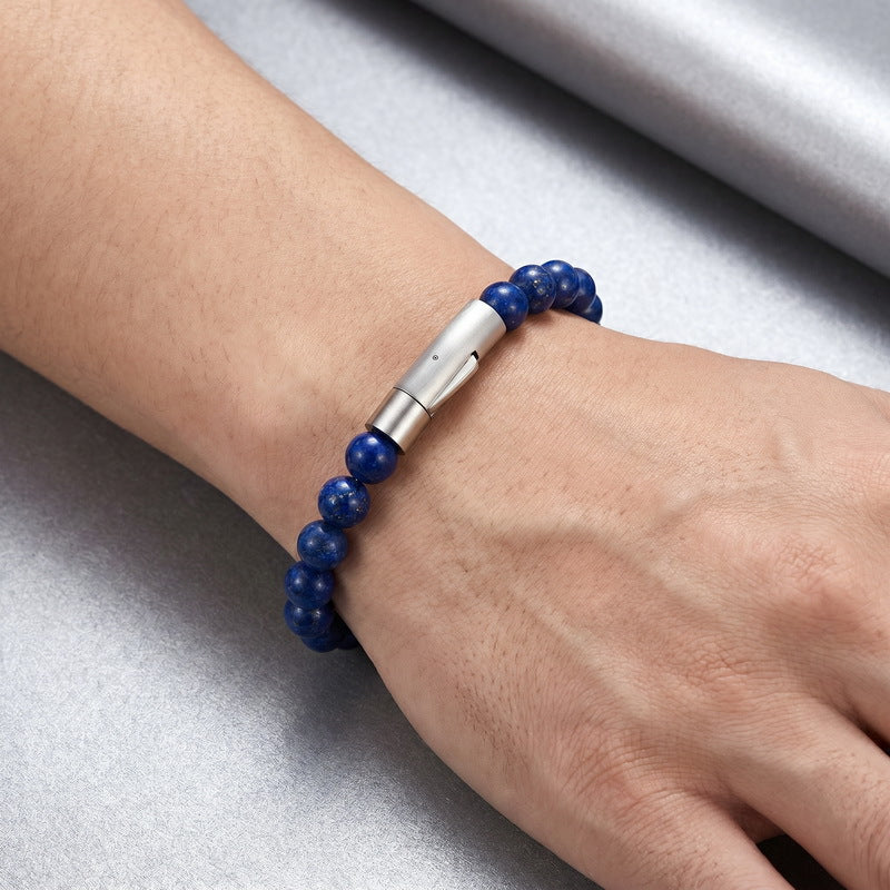 8mm Lapis Lazuli Tiger's Eye Agate Magnetic Suction Titanium Steel Elbow Buckle Men's Bracelet
