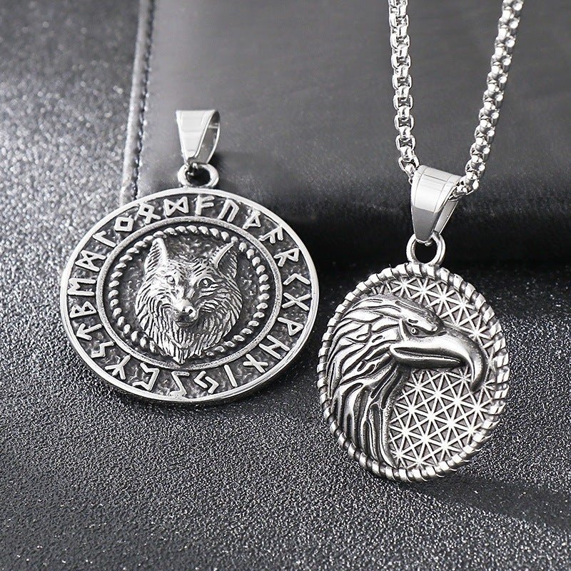 Norse Viking Pendant Double Sided Rune Wolf Planderful Men