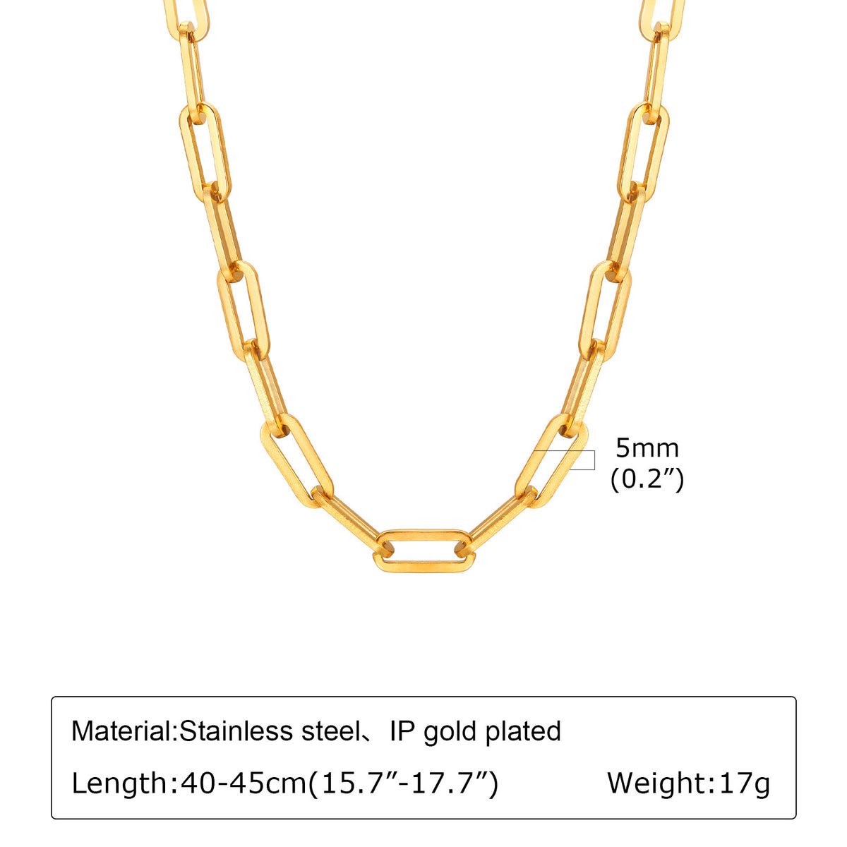 Stainless Steel Rectangular Geometric Chain Gold Lady Necklace