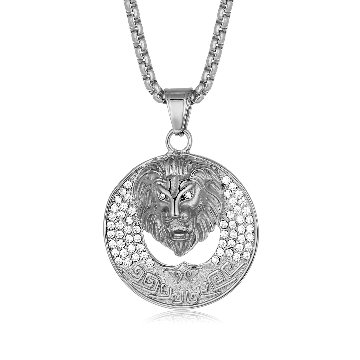 Planderful Hip Hop Necklace Unisex Gold Plated Stainless Steel Lion Head Pendant Color Retention Statement Jewelry