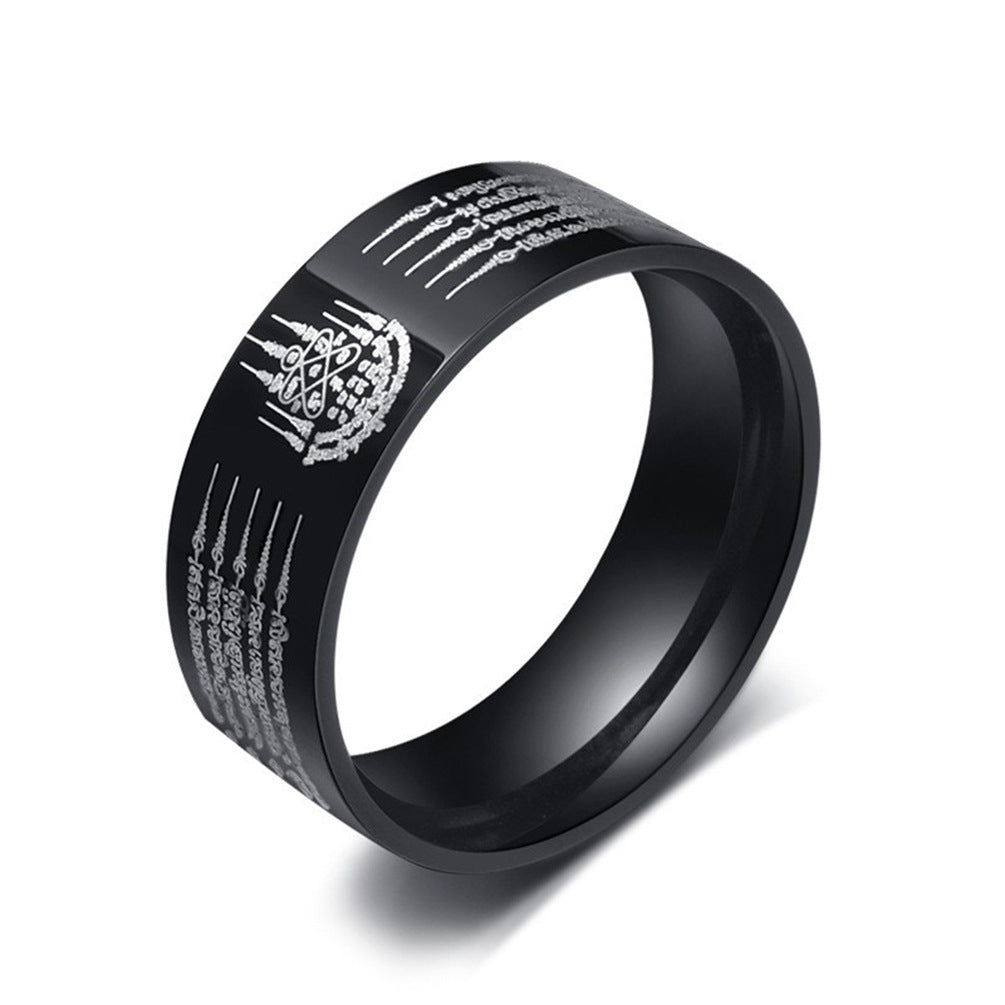 Five Scriptures Titanium Steel Ring with Diamond Rune for Men