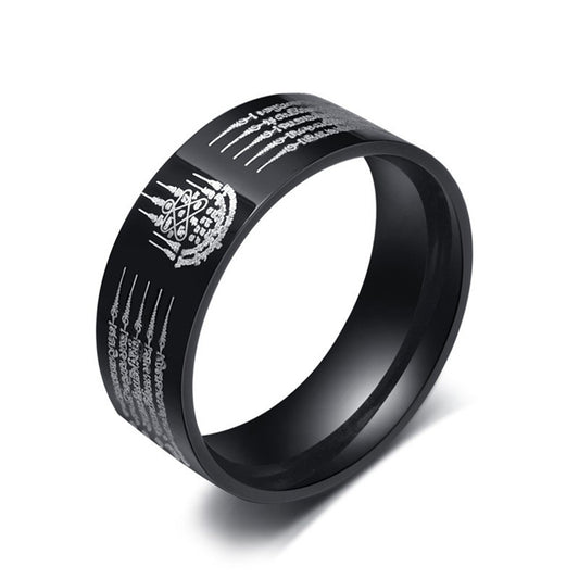 Five Scriptures Titanium Steel Ring with Diamond Rune for Men