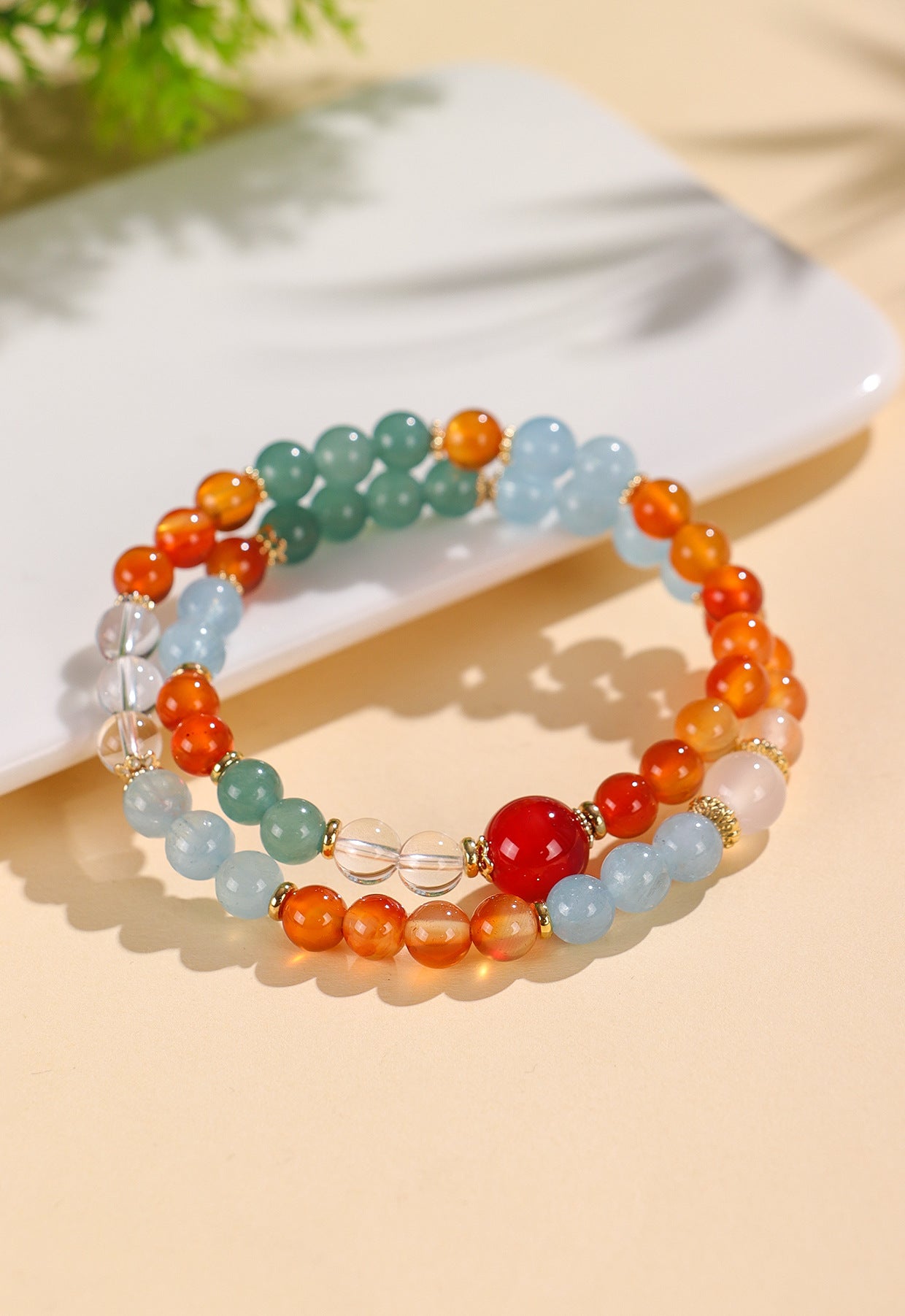 Planderful Fortune's Favor Bracelet – Elegant Double Circle Design with Aquamarine and White Crystals