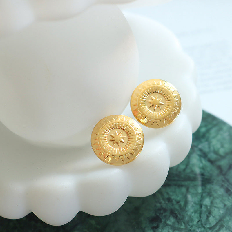 European and American Trendy Star Shield Earrings - Stylish Titanium Steel 18K Gold Design