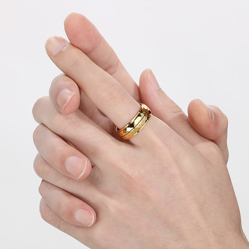 Planderful Titanium Mens Ring Double Row Texture Beaded