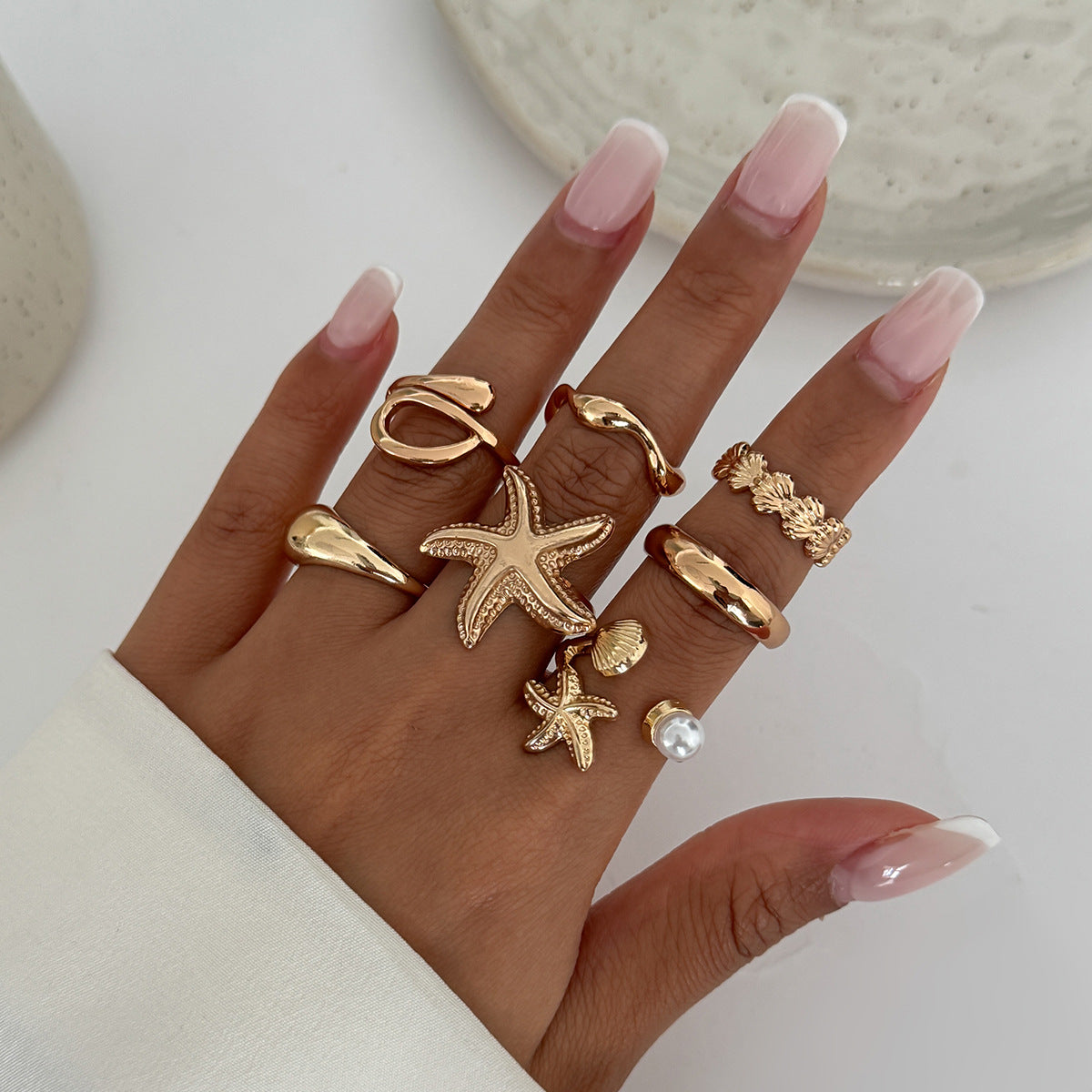 Planderful Vienna Verve Ocean Starfish Shell Ring For Women Irregular Glossy Statement Jewelry