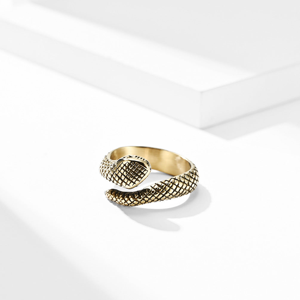 Neutral Minimalist Stainless Steel Viper Ring – Small Animal Snake Stainless Steel