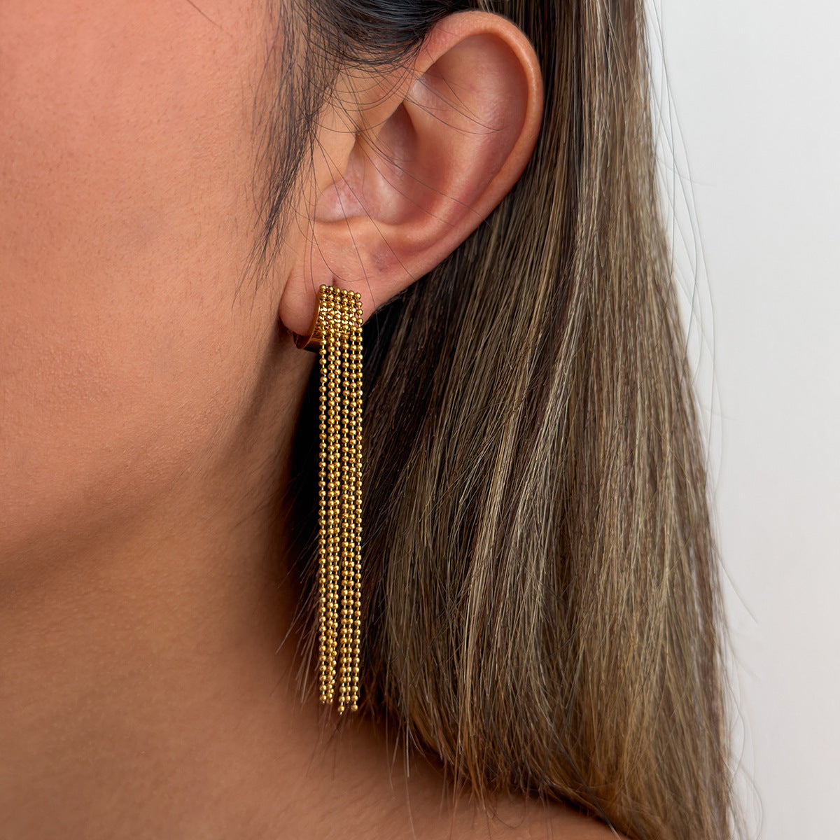 Planderful Vienna Verve Stainless Steel Fringe Earrings For Women Personalized Bead Fringe Multi Layer Statement