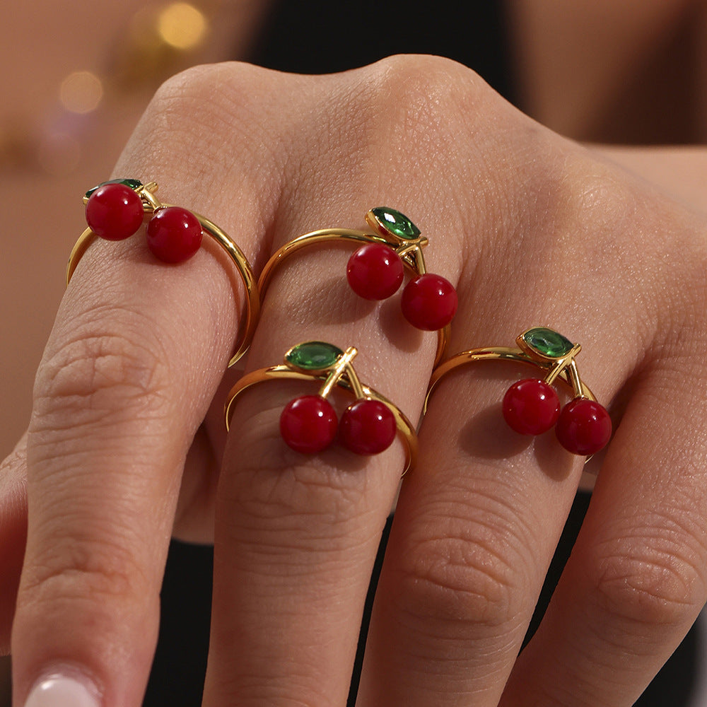 Planderful Cherry Rhinestone Open Index Ring 18K Gold Women