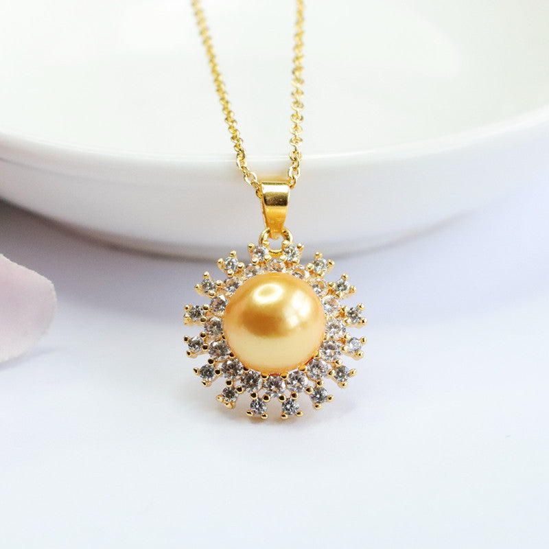 Champagne Shell Pearl Sun Halo Pendant — No Chain