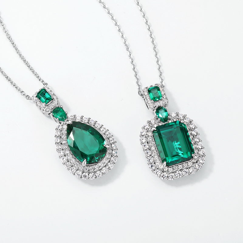Planderful Jewelry Sterling Silver Lab Grown Emerald Necklace