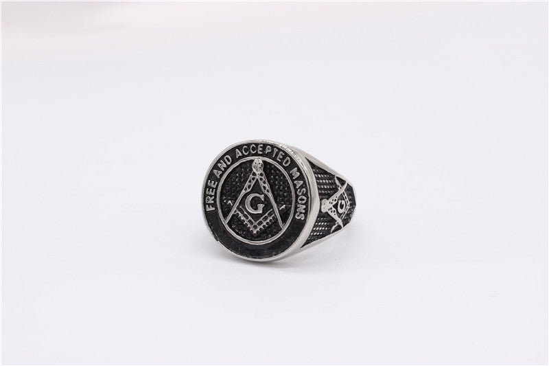 Titanium Steel Ring for Men and Women Unisex Vintage Masonic Style Protection Symbol Planderful