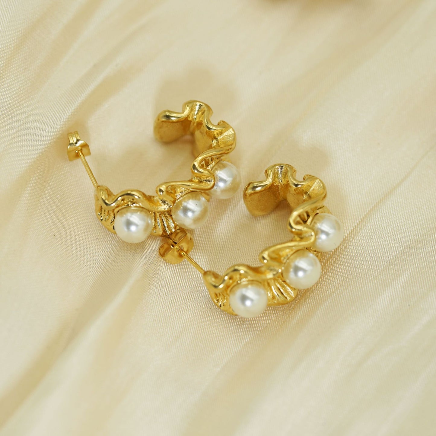 Gold Plated Stainless Steel Earrings Irregular Textured French Style Statement Jewelry By Planderful For Modern Women